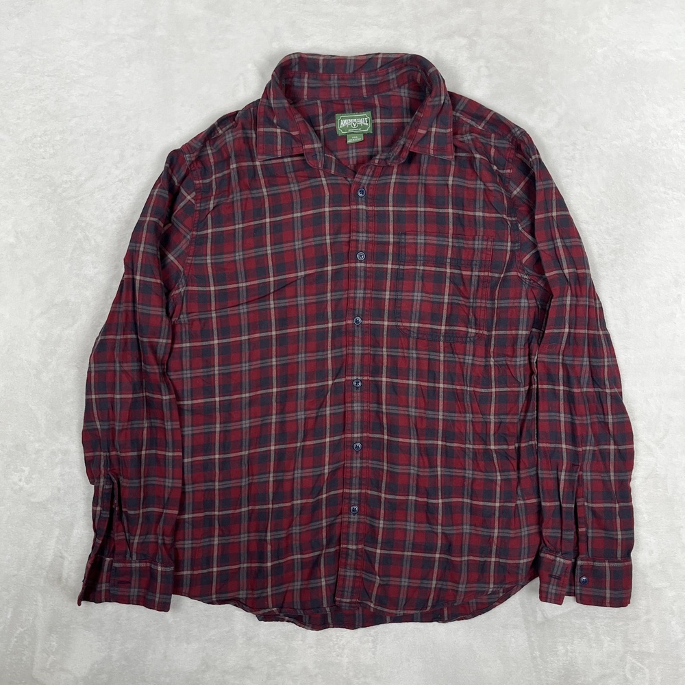 American Eagle Shirt Mens Large Red Plaid Flannel Long Sleeve Button Front